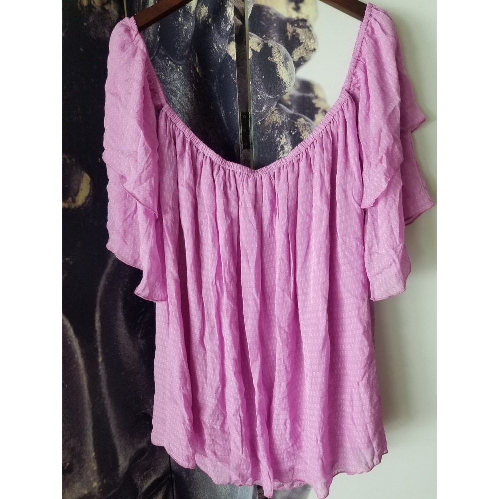 CAMILA COELHO Womens Off Shoulder Tiered 3/4 Sleeve Lined Blouse Size M Purple